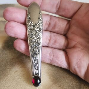 Natural Red Garnet Brooch Silver Spoon Large Pin